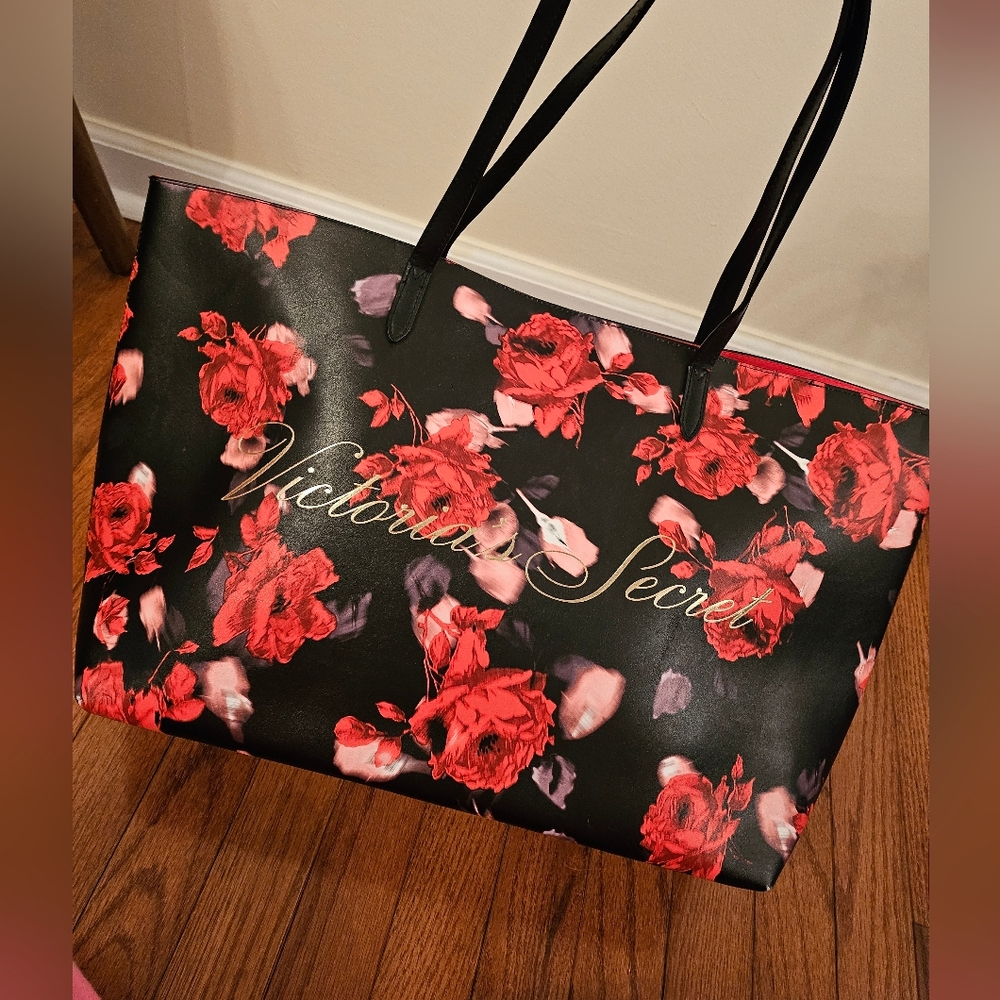 Victoria's Secret Red Floral Tote Bag